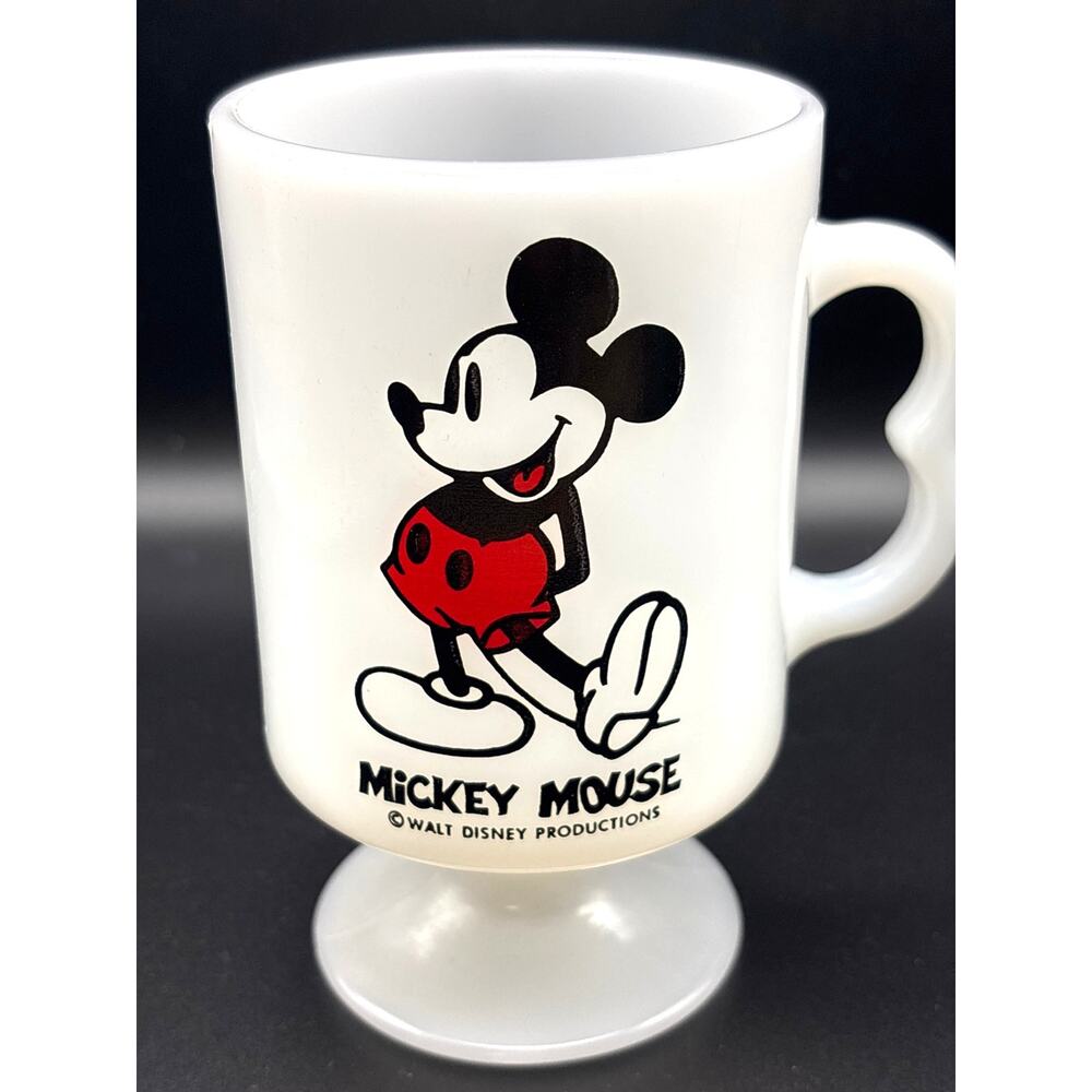 Vintage Mickey Mouse Milk Glass Pedestal Mug Federal Glass 1970s/80s Collectible